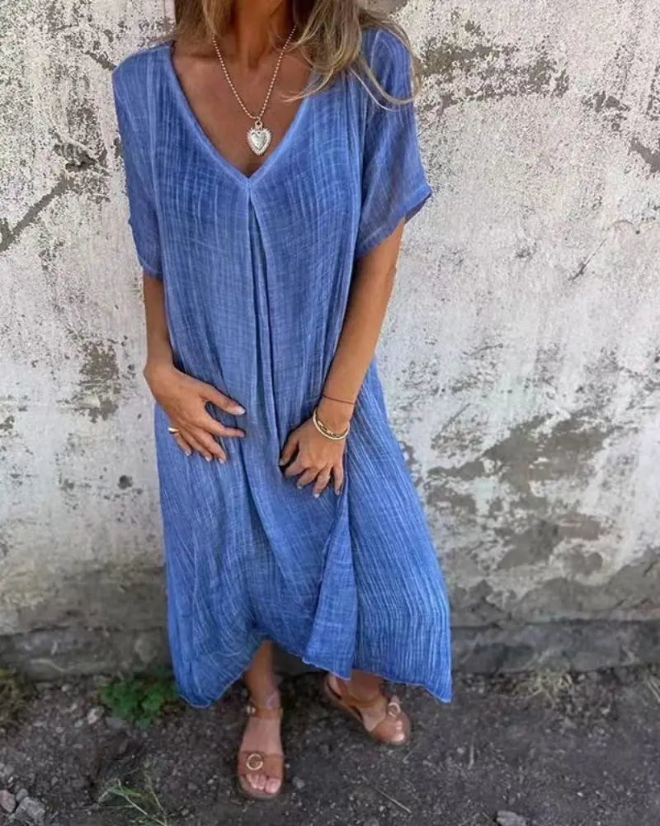 TF ~ V-NECK COTTON LINEN DRESS