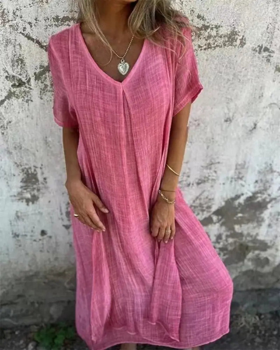 TF ~ V-NECK COTTON LINEN DRESS