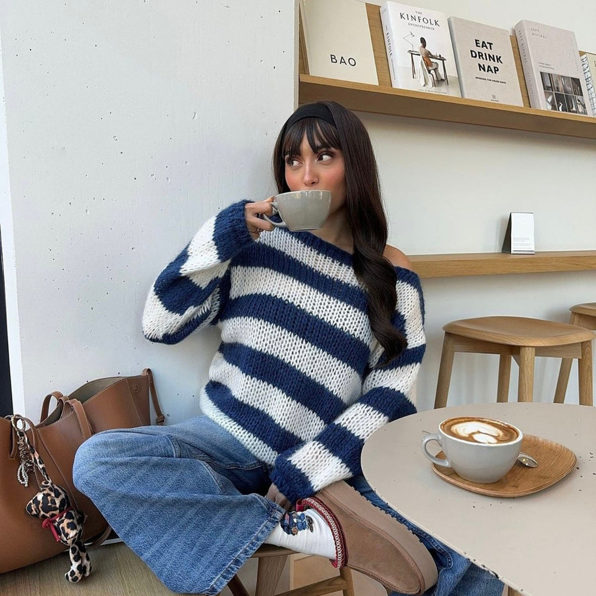 TF ~ CREWNECK STRIPED LOOSE KNIT SWEATER